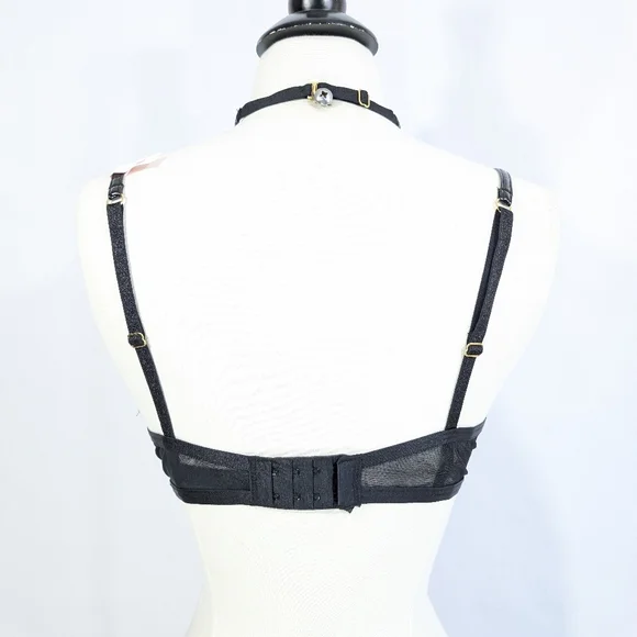 Victoria's Secret Very Sexy Demi Bra 34D New Sheer Low Cut Faux Leather Halter